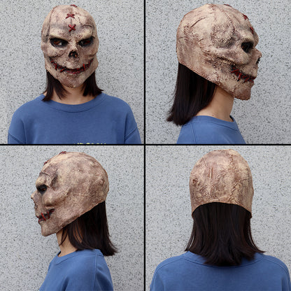 Gestikt latex horror masker bruin Halloween 2025 cosplay