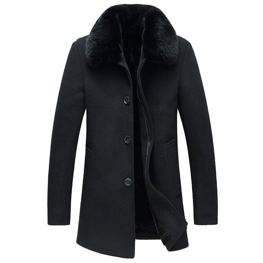 Warm Men's Wool Coat - Tailored Mid Thigh, Wool, For Winter
