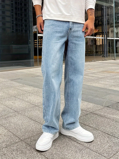 Comfortable Men's Loose Fit Jeans with Straight Legs, Cotton Blend, Versatile Style for Casual and Formal Wear-4