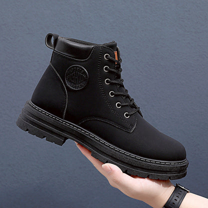Supportive Men Ankle Boots - Chunky Mid Heel Leather Winter