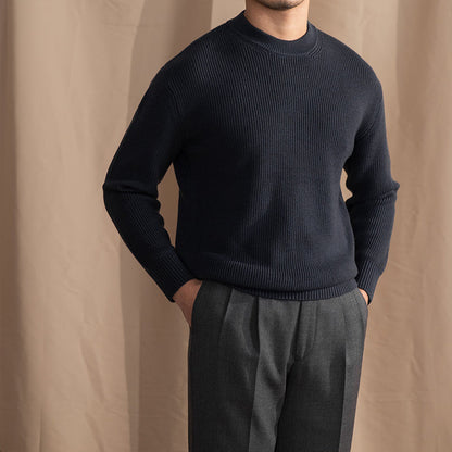 Varm Klassisk Herre Crewneck Trøje - Bred Rib Uldblanding