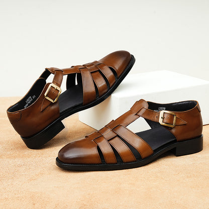 Breathable men's sandals - three-strap, genuine leather, for summer business casual