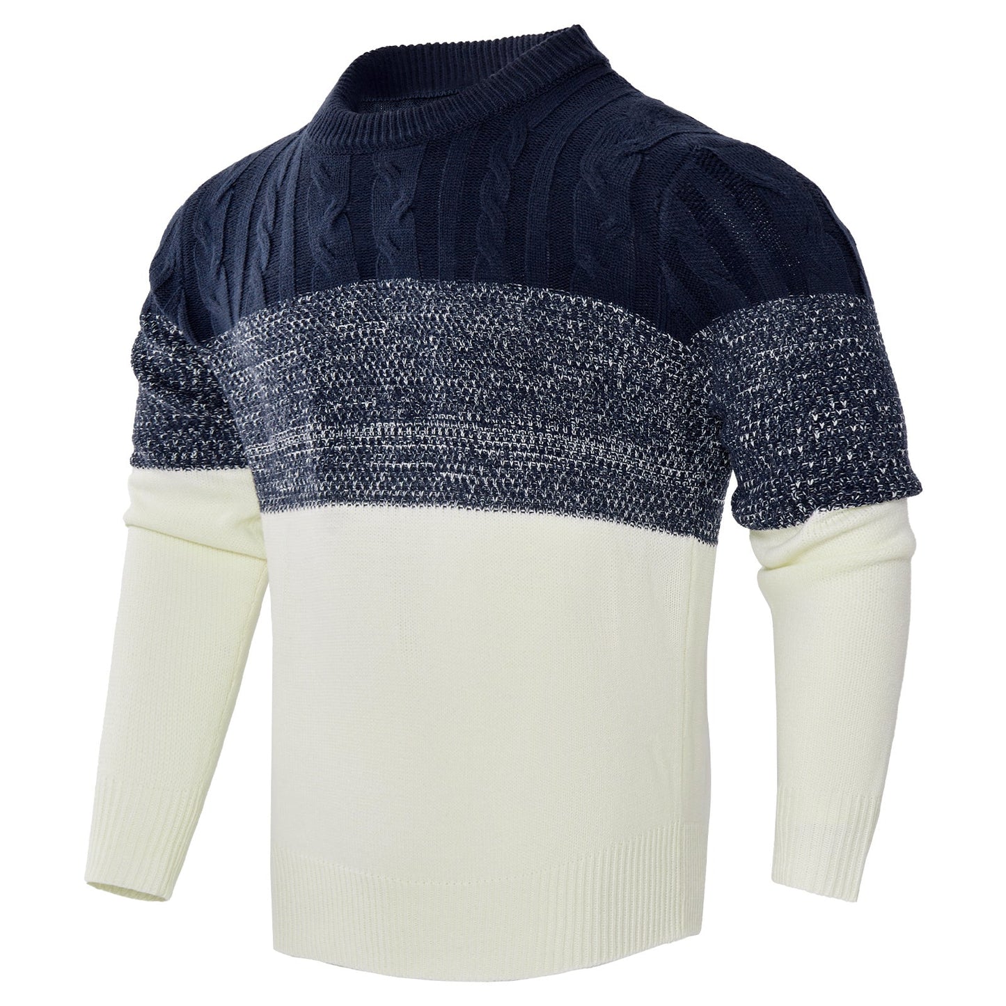 Varm herrepullover - Colorblock kabelstrik til efteråret