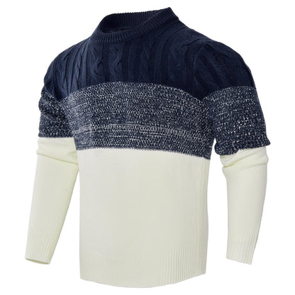 Varm herrepullover - Colorblock kabelstrik til efteråret