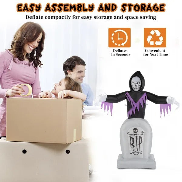 Grim Reaper oppustelig med LED gravsten Halloween dekoration