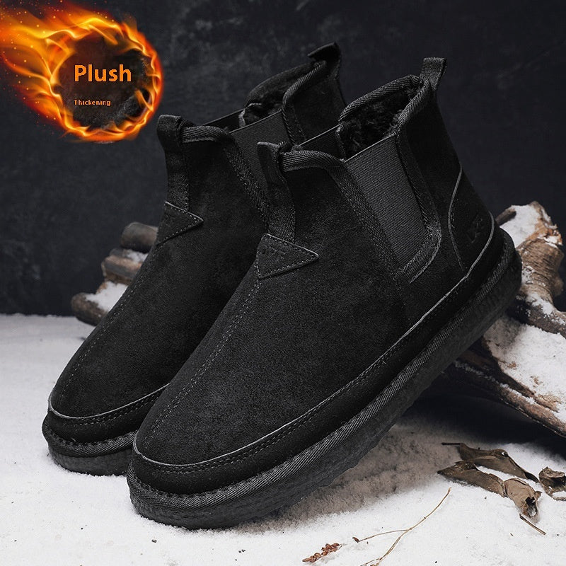 Warm Men’s Ankle Boots - Round Toe, Suede PU, Casual Winter