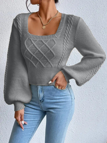 Soft Women's Square Collar Sweater - Cropped Knit Layering