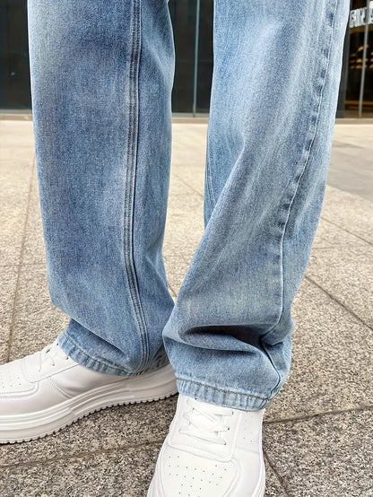 Comfortable Men's Loose Fit Jeans with Straight Legs, Cotton Blend, Versatile Style for Casual and Formal Wear-5