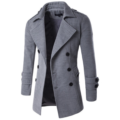 Warm Men's Peacoat - Double Breasted, Woolen Feel, Winter