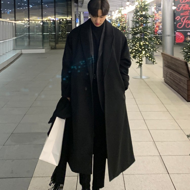 Warm Men's Trench Coat - Single-Breasted, Wool, Winter