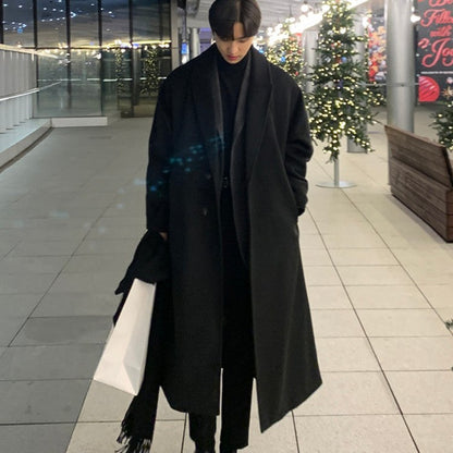 Warm Men's Trench Coat - Single-Breasted, Wool, Winter