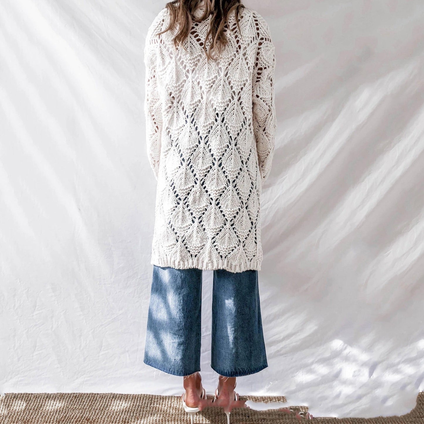 Soft Womens Long Cardigan - Hollow Knit, Chenille, Summer