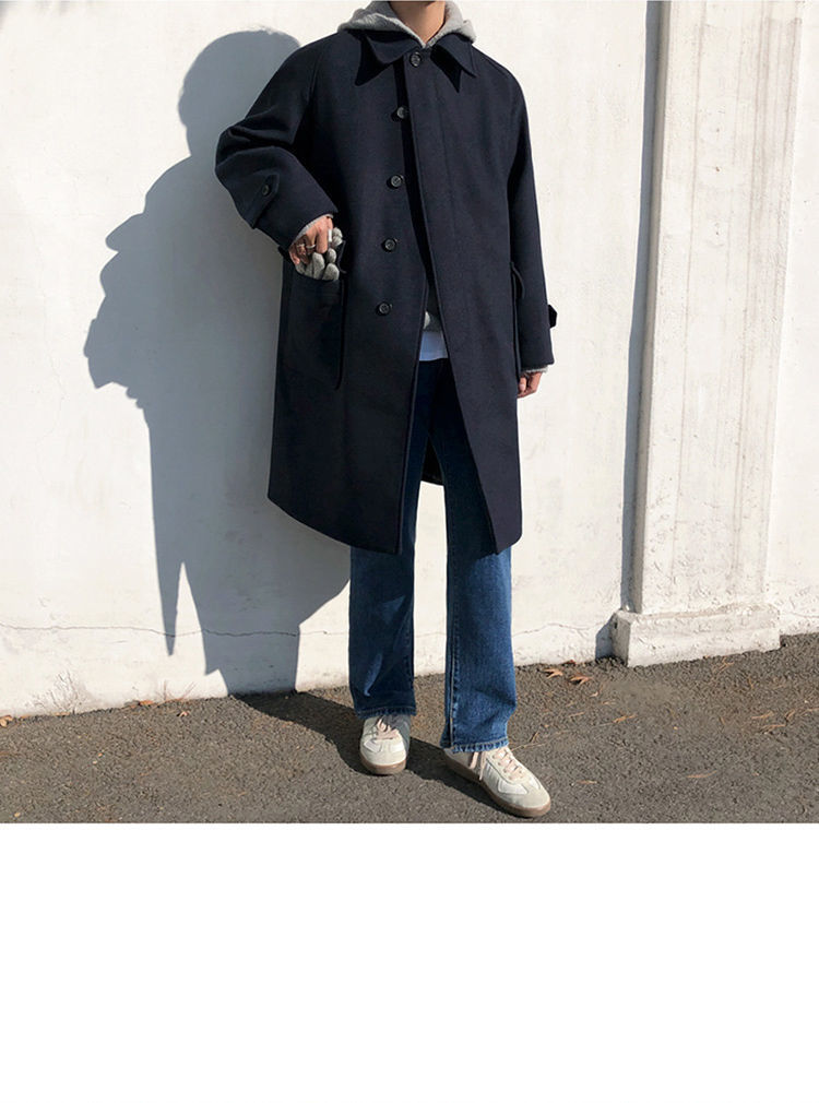 Oversized Men's Trench Coat - Relaxed Woolen, Autumn