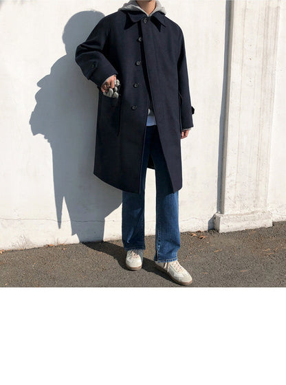 Oversized Men's Trench Coat - Relaxed Woolen, Autumn