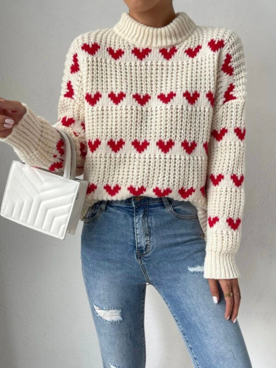 Warm Relaxed Women Pullover - Mock Neck Knit, Casual