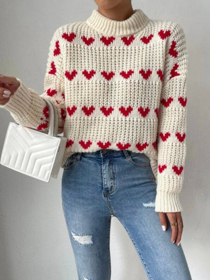 Warm Relaxed Women Pullover - Mock Neck Knit, Casual