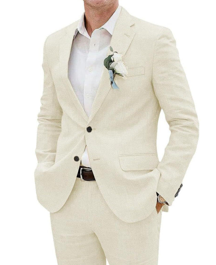 Lightweight men's two-piece suit - slim fit, linen blend, for business banquets and events