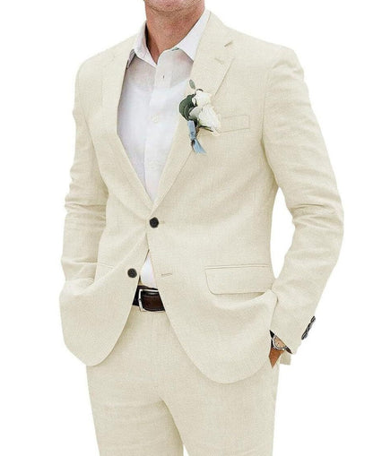 Lightweight men's two-piece suit - slim fit, linen blend, for business banquets and events