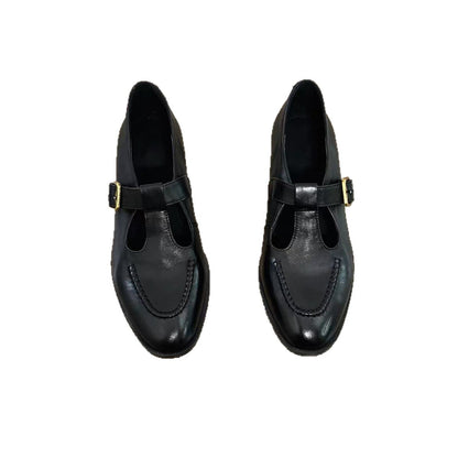 Soft women's pumps – T-Strap, round-toe, mid-heel, leather, for commuting