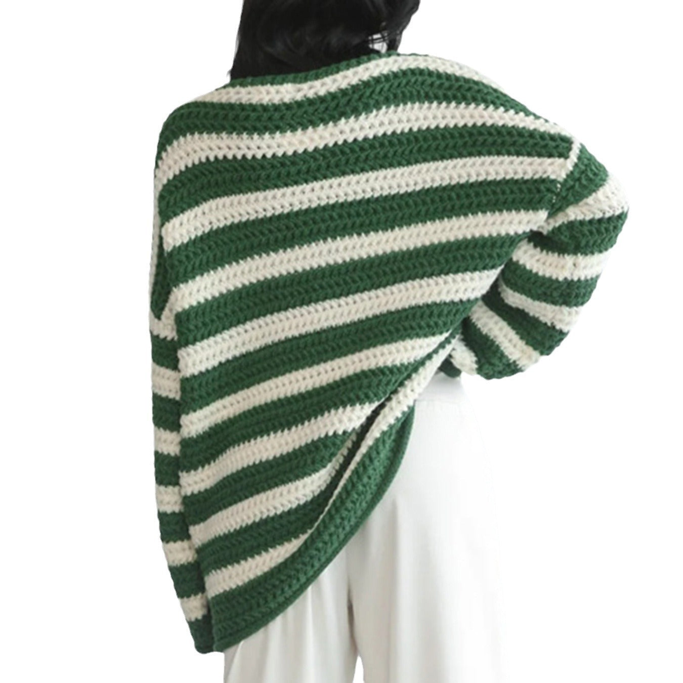 Oversized Women Off Shoulder Sweater - Striped Knit Casual
