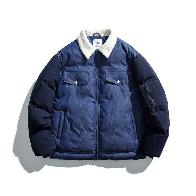 Abrigo acolchado duradero para hombre, cálido, para todas las estaciones - patchwork, denim, ropa casual de invierno