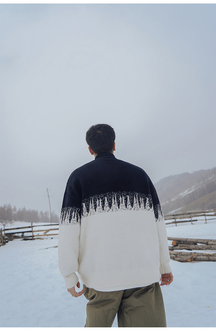 Warm Men Half Turtleneck Sweater - Oversized Fleece Winter