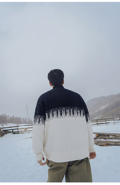 Warm Men Half Turtleneck Sweater - Oversized Fleece Winter