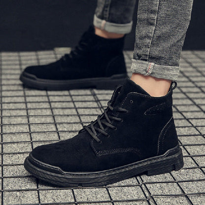 Supportive Men's High-Top Boots - Lace-Up, PU Suede, Winter
