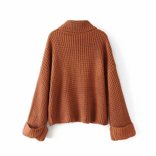 Warm Cozy Women Sweater - Boxy Waffle Knit, Cotton, Fall