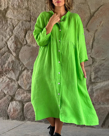 Linen Shirt Dress for Women, Lightweight and Breathable Summer Style, Knee-Length Relaxed Fit, Available in Multiple Colors-1