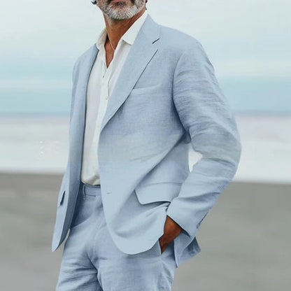 Lightweight men's two-piece suit - slim fit, linen blend, for business banquets and events