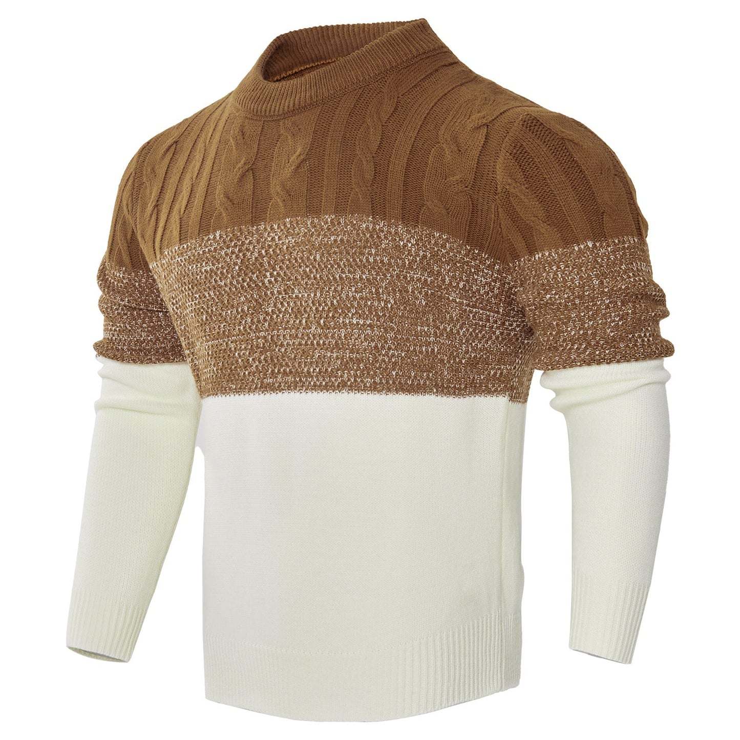 Varm herrepullover - Colorblock kabelstrik til efteråret