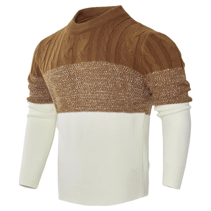 Varm herrepullover - Colorblock kabelstrik til efteråret