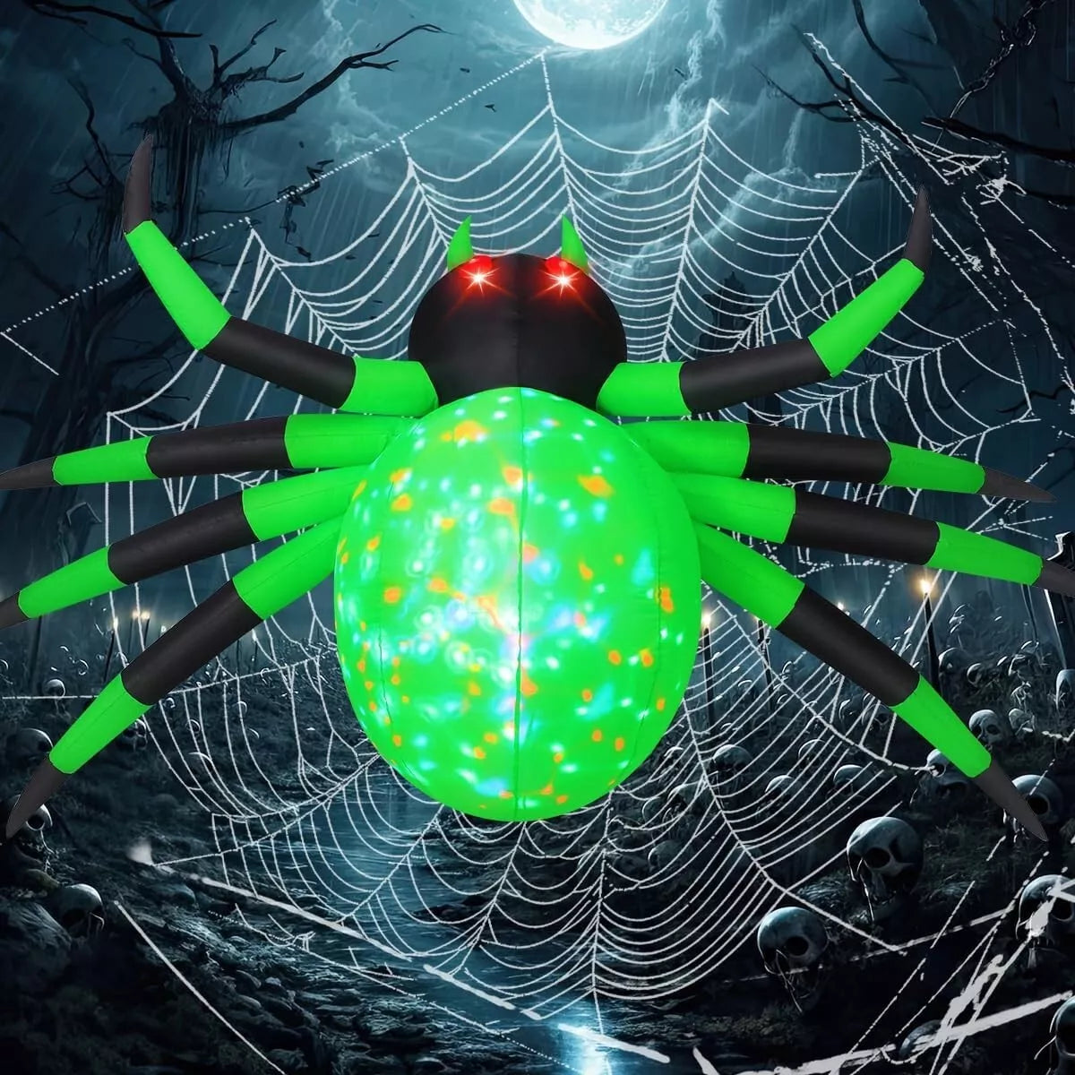 8ft Wide Halloween Inflatable Spider with LED Lights – Spooky Outdoor Yard Decoration