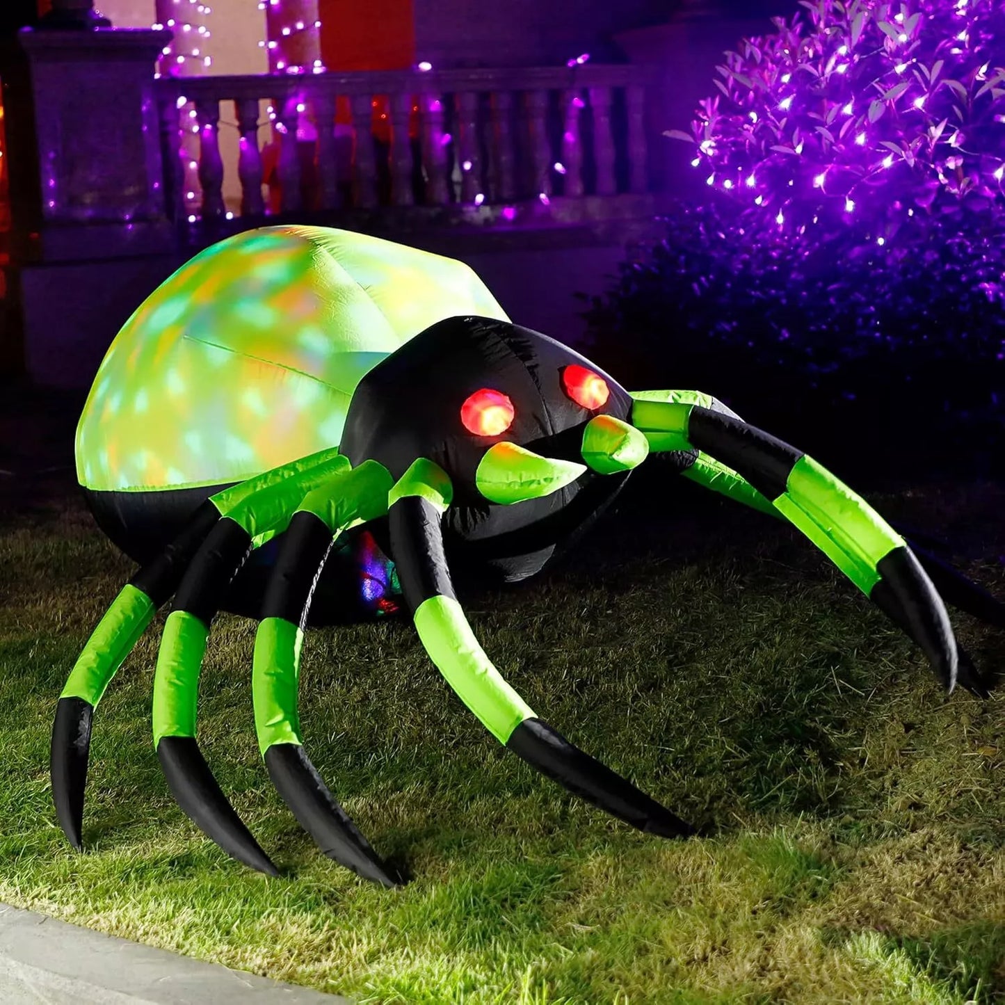 8ft Wide Halloween Inflatable Spider with LED Lights – Spooky Outdoor Yard Decoration