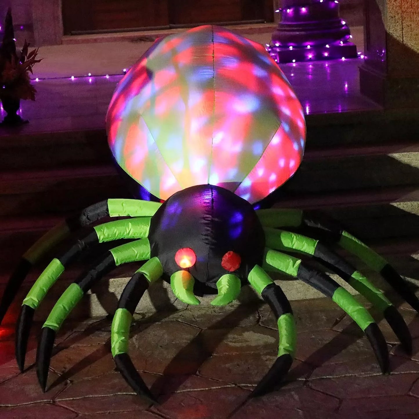 8ft Wide Halloween Inflatable Spider with LED Lights – Spooky Outdoor Yard Decoration