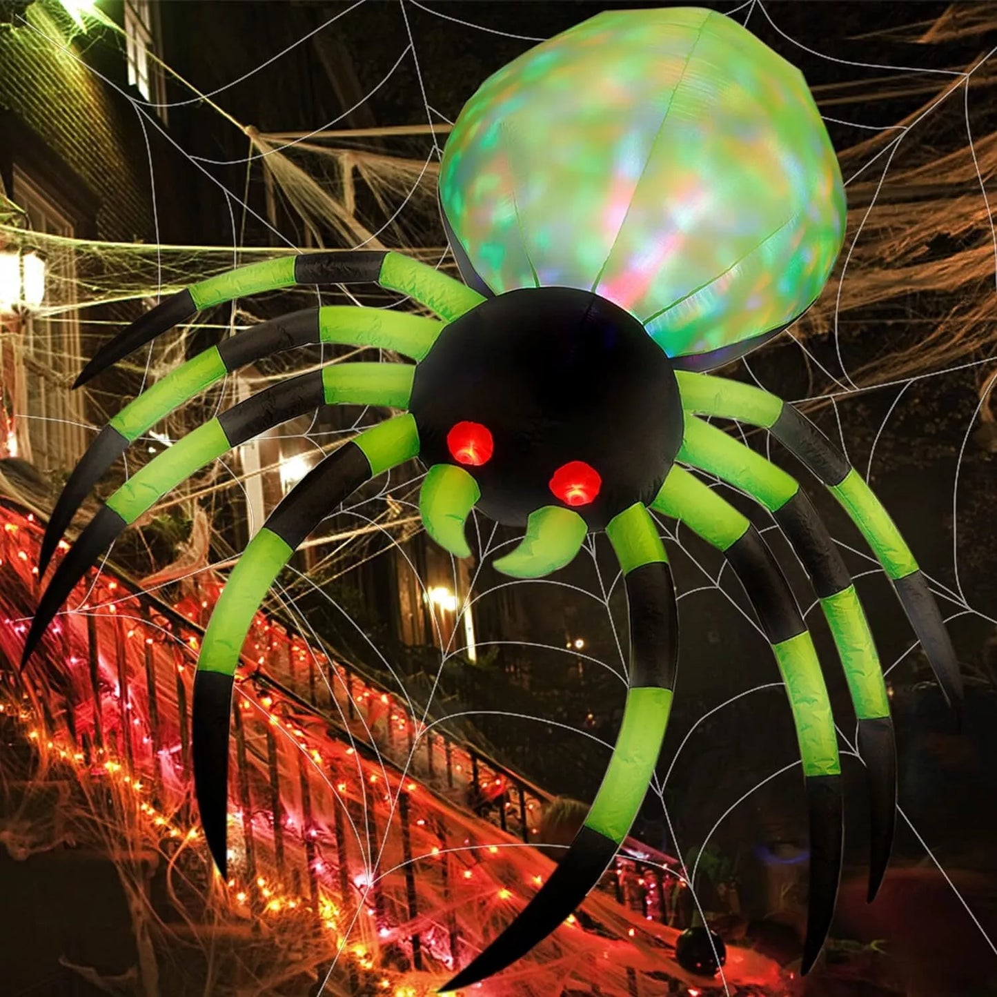 8ft Wide Halloween Inflatable Spider with LED Lights – Spooky Outdoor Yard Decoration