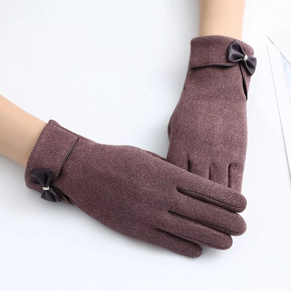 Warm Womens Touchscreen Gloves - Short Fitted Suede Winter