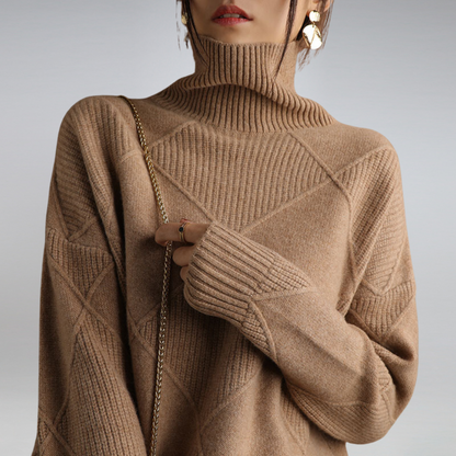 Warm Womens Turtleneck Sweater - Diamond Knit Layering