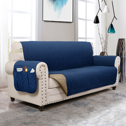Copertura per divano Protettore per mobili con tasche laterali e cinghie posteriori Colori reversibili Autunno 2025 Amico degli animali domestici