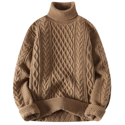 Warm Mens Turtleneck Sweater - Relaxed Cable Knit, Winter