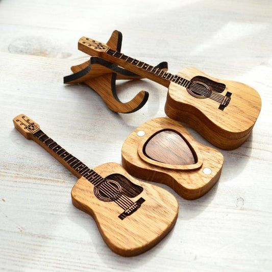 Natural Wood Guitar Pick Holder Case - Mini Acoustic Design for Musicians, Perfect Gift Idea