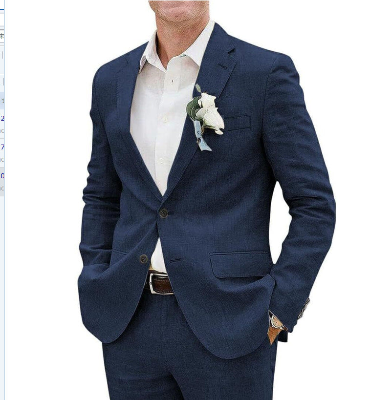 Lightweight men's two-piece suit - slim fit, linen blend, for business banquets and events
