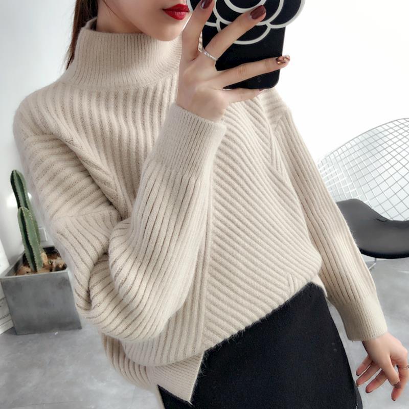 Soft Women’s Sweater - Loose Half High Collar, Ribbed Knit