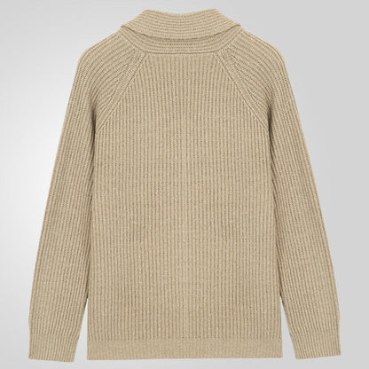 Weicher Herren-Strickjacke mit Schalkragen – Rippstrick, Frühling Herbst