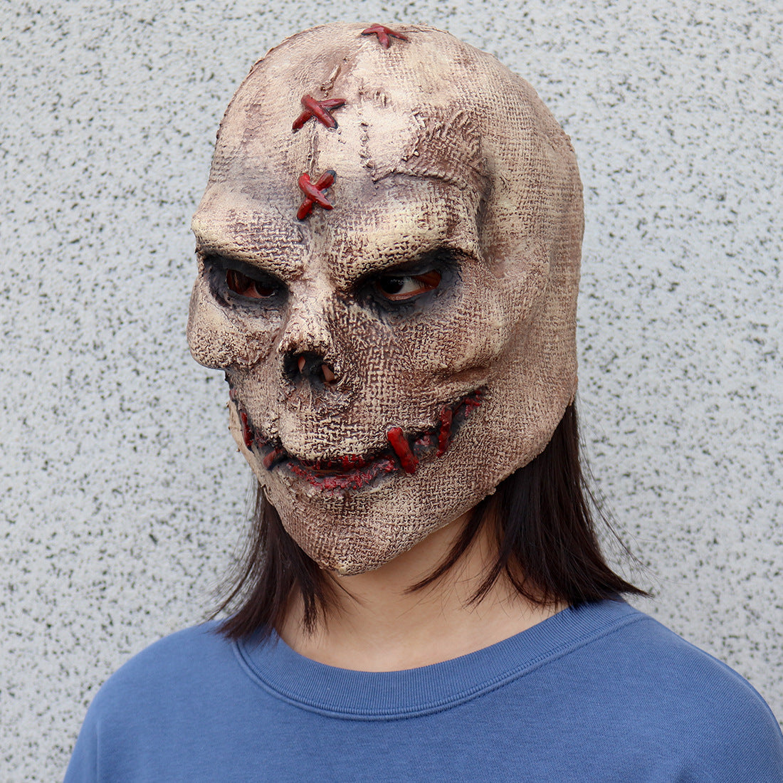 Gestikt latex horror masker bruin Halloween 2025 cosplay