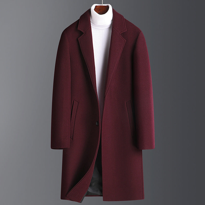 Warm Men’s Wool Coat - Korean Single-Breasted Velvet