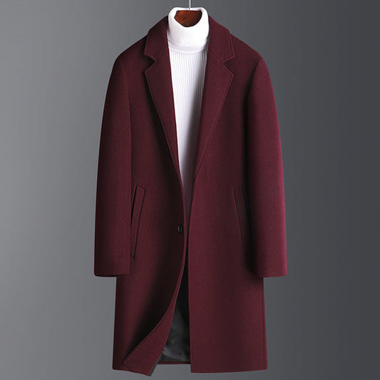 Warm Men’s Wool Coat - Korean Single-Breasted Velvet