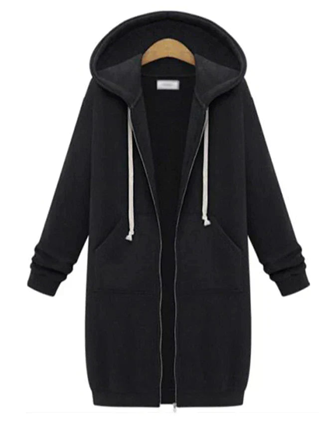 Warm Cozy Women’s Zip-Up Hoodie - Longline, For Cold Days