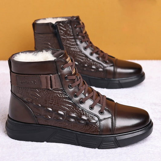 Insulating Men's Leather Boots - High Top, Fur Lined Winter